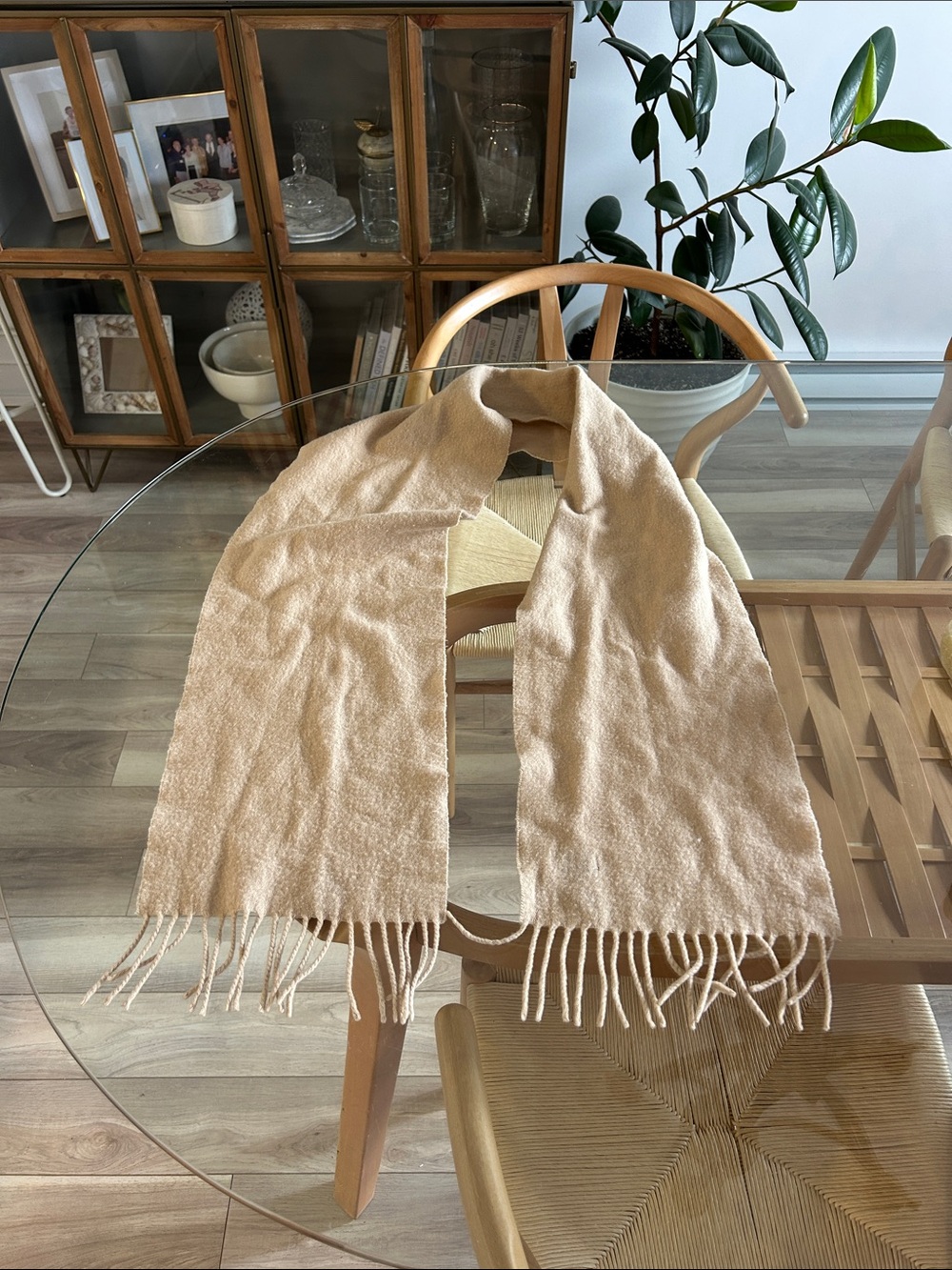Neutral Beige Cashmere/Wool Fringe Scarf - Made in Italy